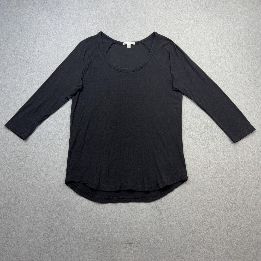 James Perse Tee Shirt Womens 2 Black Cotton Modal Slub Scoop Neck 3/4 Sleeve Top